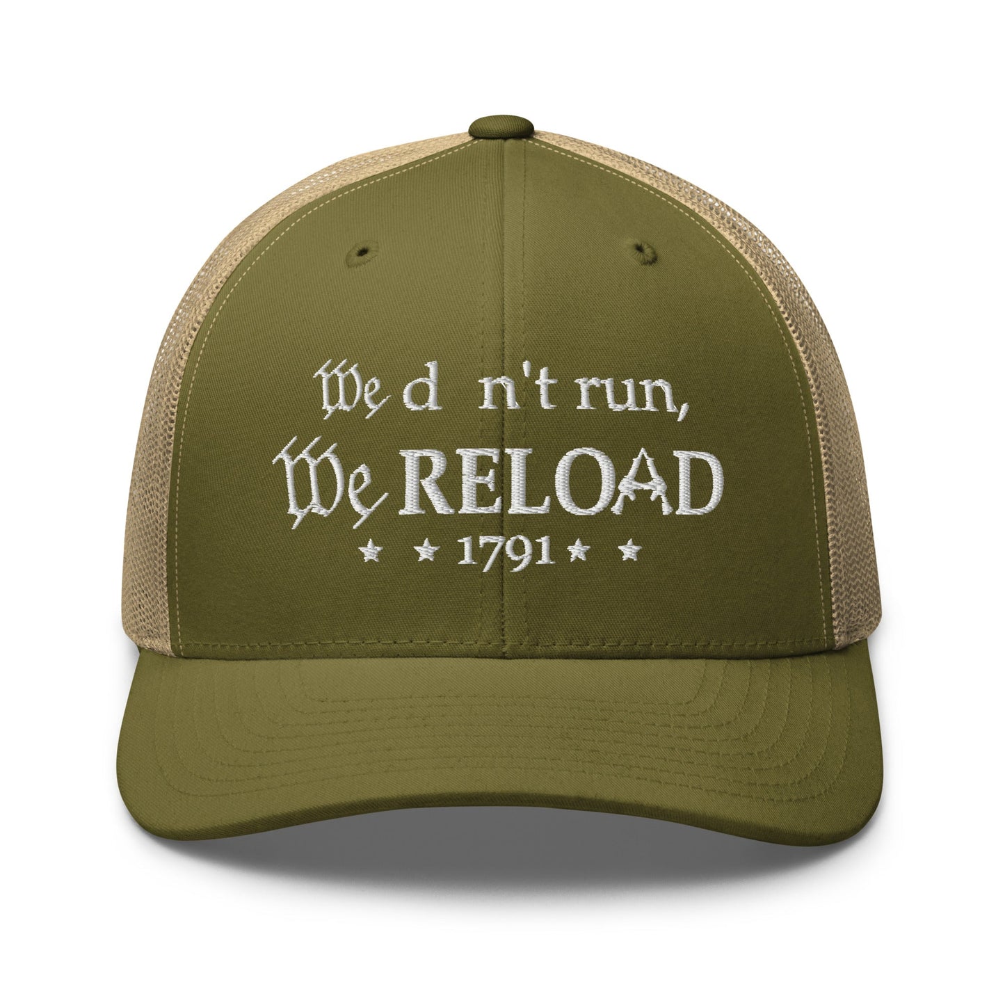 We Don't Run, We Reload Trucker Hat, 2nd Amendment Hat - Premium Trucker Cap from Old Glory 1776 Apparel - Just $29.99! Shop now at Old Glory 1776 Apparel