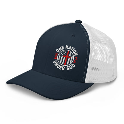 One Nation Under God Trucker Hat – Patriotic Flag and Cross Design - Premium Trucker Cap from Old Glory 1776 Apparel - Just $29.99! Shop now at Old Glory 1776 Apparel